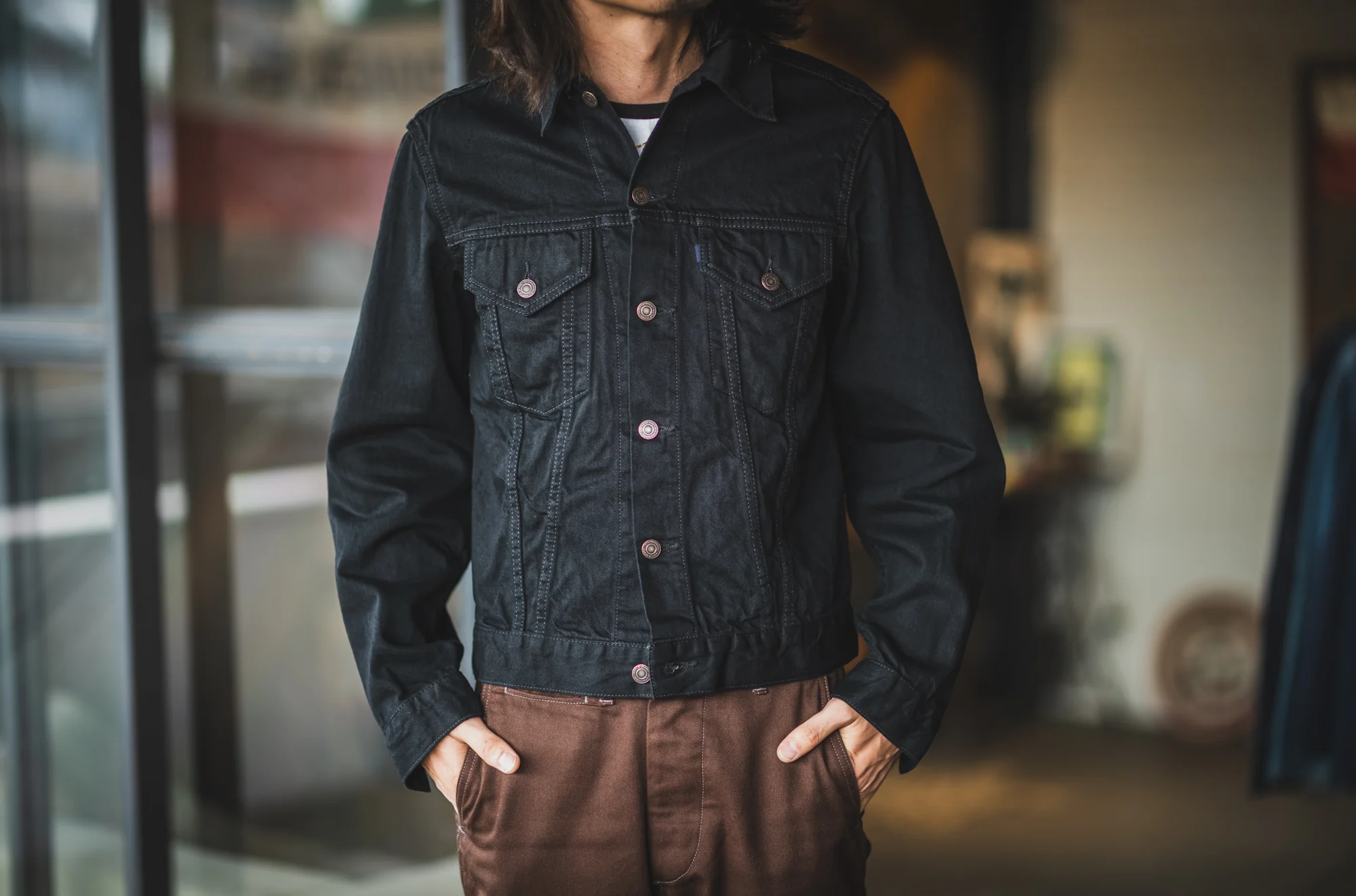 60's Trucker Jacket BKBK / One-Wash - Image 5